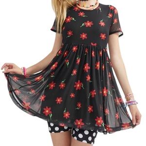 Delia's Dolls Kill Women’s Doodle Flower Print Mesh Babydoll Dress Size XL ~ NWT